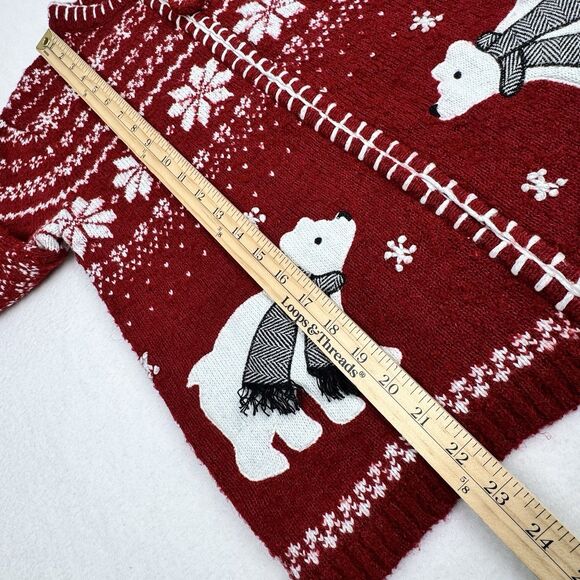 Croft & Barrow Christmas Holiday Sweater S Red Polar Bear Snowflake Silk Wool - Picture 14 of 16